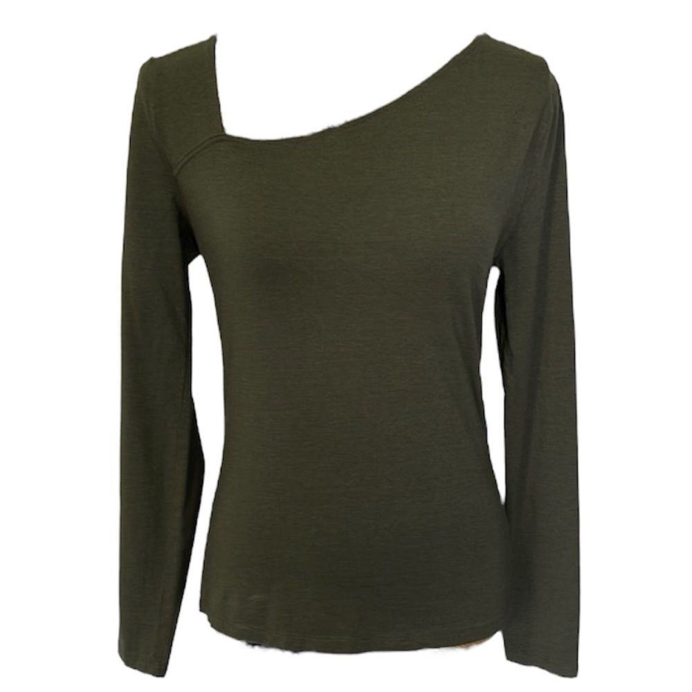 A New Day Green Asymmetrical Neck Long Sleeve Top Shirt Women’s XS Essential